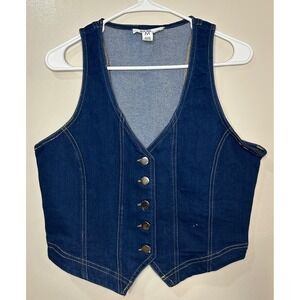 Tulip Creations Women Dark Wash Denim Vest Button Front Boho Western Blue Size M
